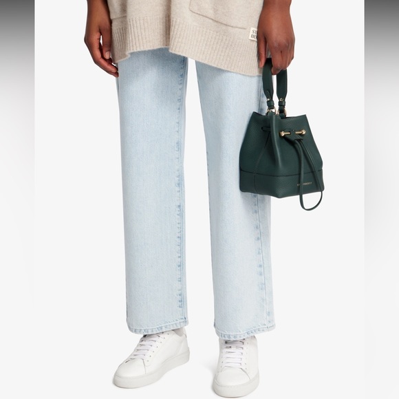 NWT Strathberry Lana Osette Bucket Bag Top Handle 100% Calf Leather Bottle Green - Picture 5 of 7